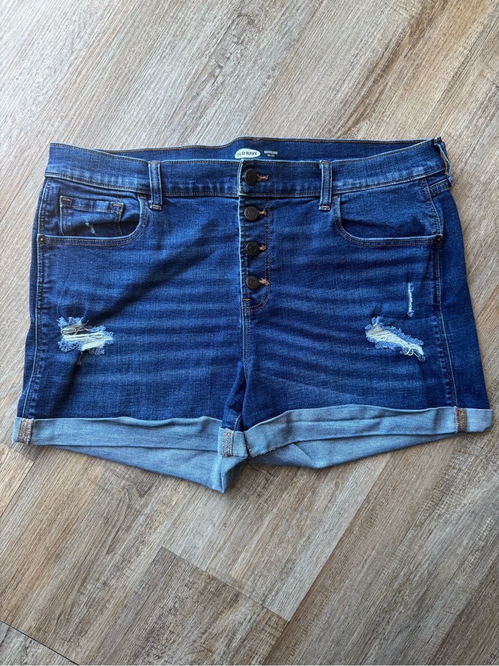 Old Navy Dark Blue Distressed Button-Front Denim Roll Cuff Shorts